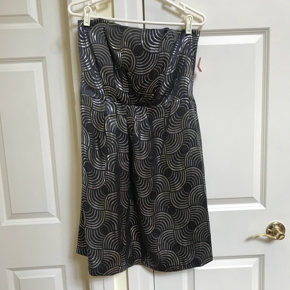 Shoshanna Strapless Metallic Silver & Black Dress - Picture 8 of 8